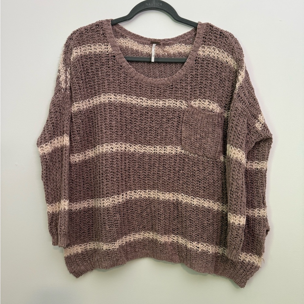 Free People Brown and Cream Crew Neck Sweater